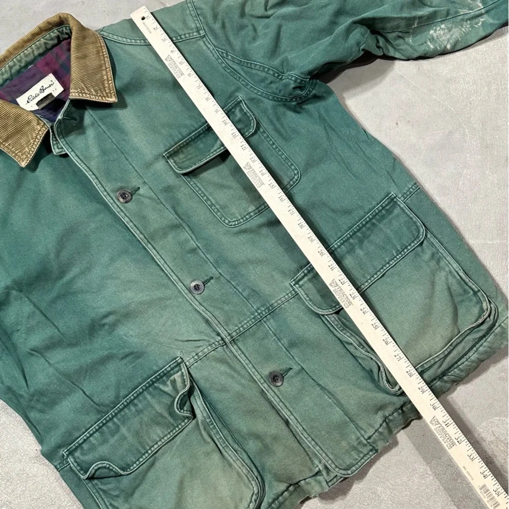 Vintage Distressed Eddie Bauer Faded Green Canvas Barn Chore Jacket Mens Large - Picture 8 of 10